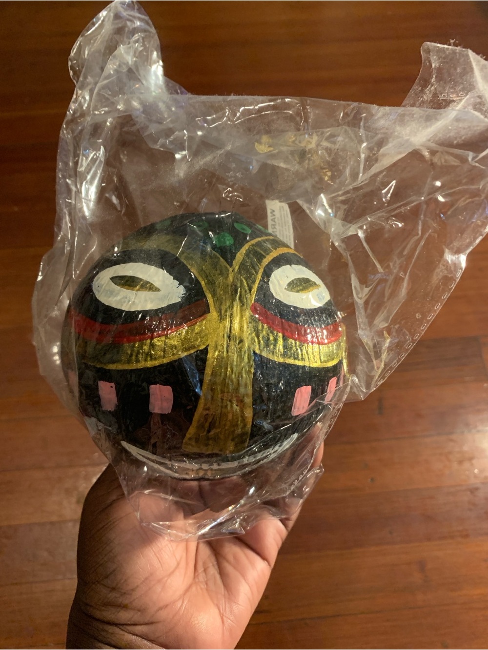 Hand-Painted Black Decorative Coconut with Gold Accent - Zulu/Mardi Gras
